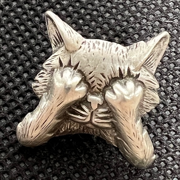 JJ Jonette Vintage Pewter Cat Kitty Earrings Signed JJ - Picture 11 of 13